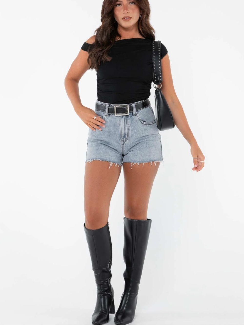Princess Polly Cut off Denim high rise shorts